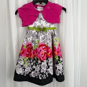 Bonnie Jean Girls 4T Easter Dress 2-Piece Pink Bolero Floral Party Dress